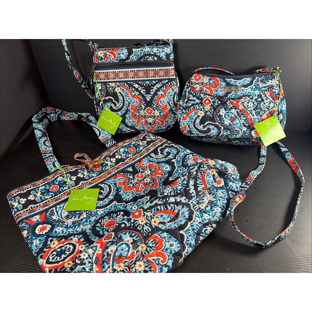 3 Vera Bradley Tote, Little Cross And Petite Double Zip Hip Bags Marrakesh NEW